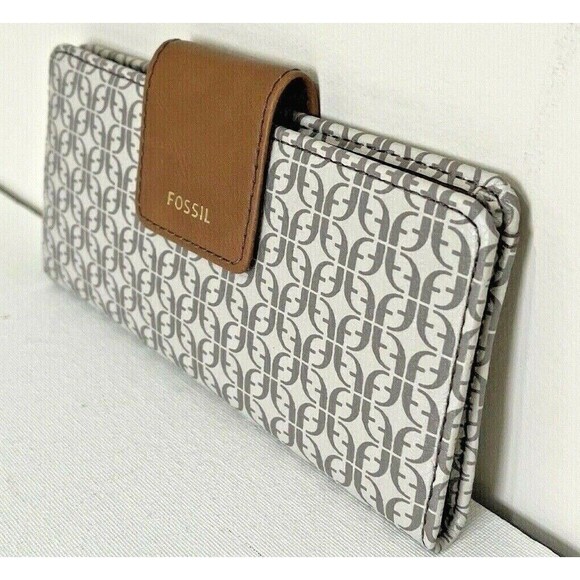 New Fossil Madison Slim Clutch Wallet Taupe / Tan Multi - Picture 2 of 4
